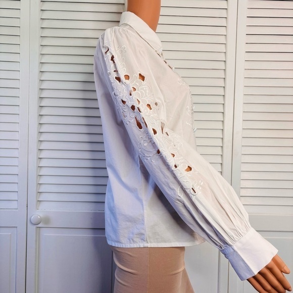 MUCHE & MUCHETTE White Lois Cutwork Button Down Blouse Size Small Medium - Picture 4 of 10